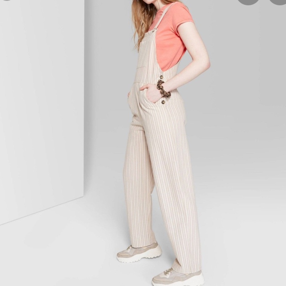 Wild fable striped tan cotton overalls